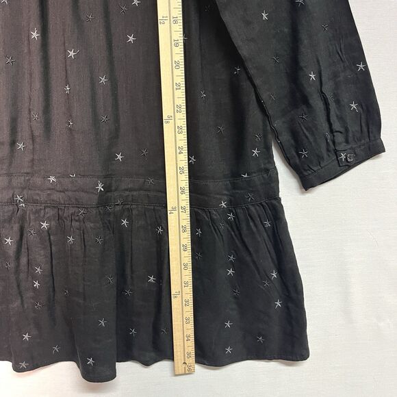 NWT Rails Lydia Black Stars Linen Rayon Embroidered Boho Babydoll Dress Sz S - Picture 7 of 9
